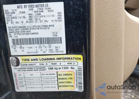 2011 Ford F-150 Lariat из США, поврежденный, VIN 1FTFW1EF2BFA46652